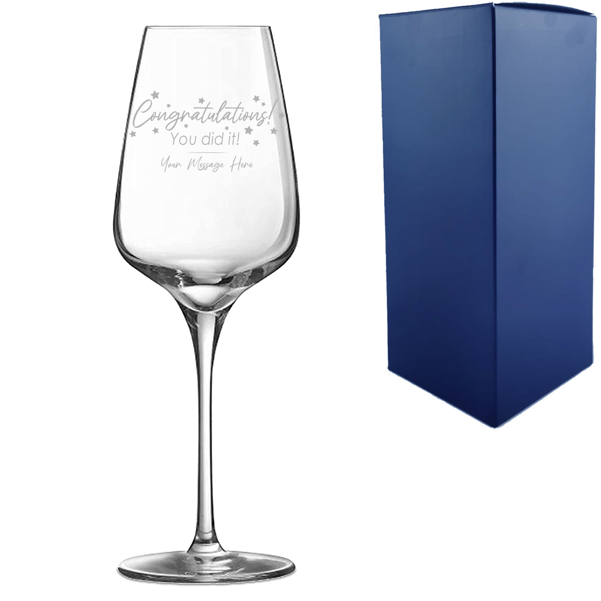 Personalised Engraved Wine Glass with 'Congratulations You Did It' Design, Personalise with Any Name or Message Image 1