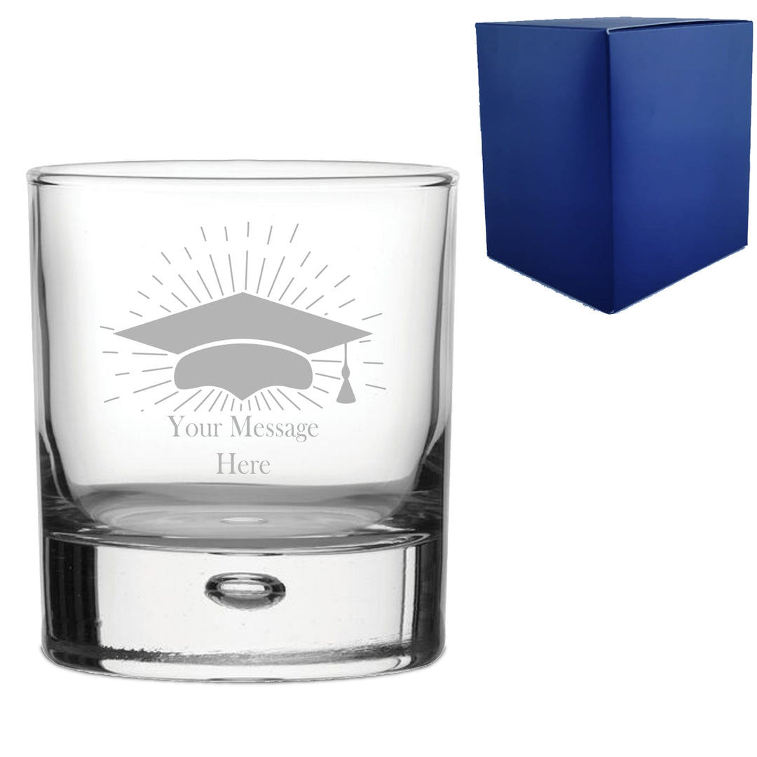 Personalised Engraved Graduation Whisky Tumbler with Grad Cap Burst Design, Personalise with Any Name or Message Image 1