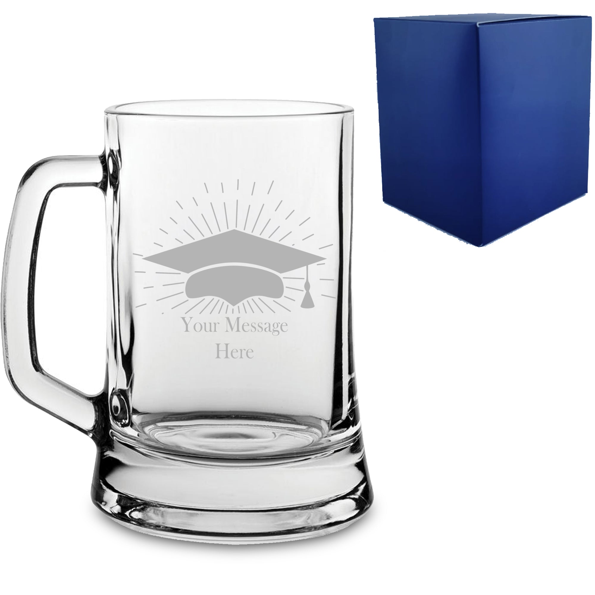 Personalised Engraved Graduation Beer Mug with Grad Cap Burst Design, Personalise with Any Name or Message Image 1