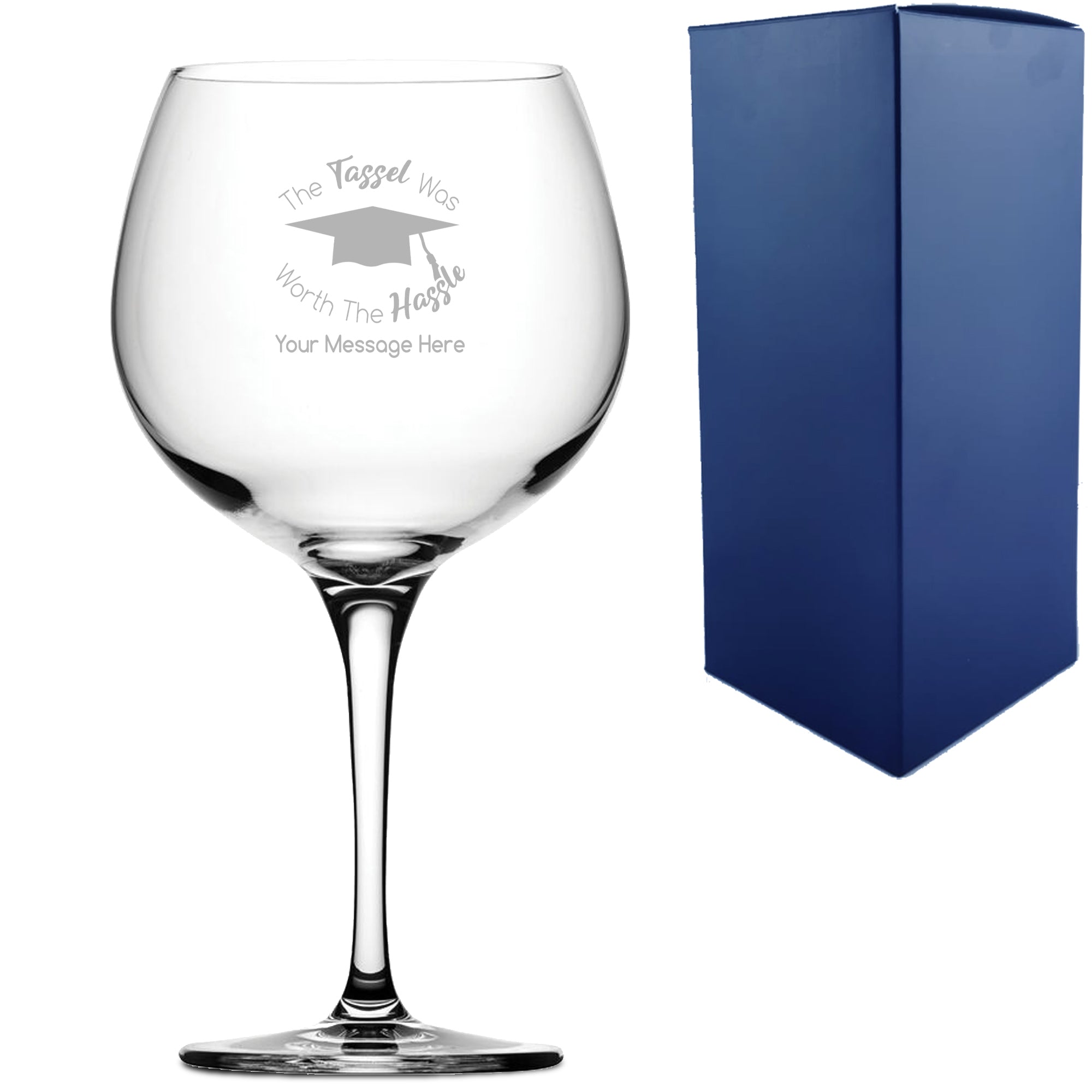 Personalised Engraved Graduation Gin Glass with 'The Tassel was worth the Hassle' Design, Personalise with Any Name or Message Image 1