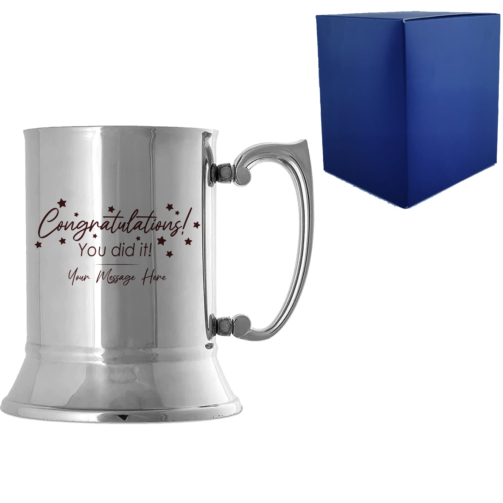 Personalised Engraved Steel Tankard with 'Congratulations You Did It' Design, Personalise with Any Name or Message Image 1