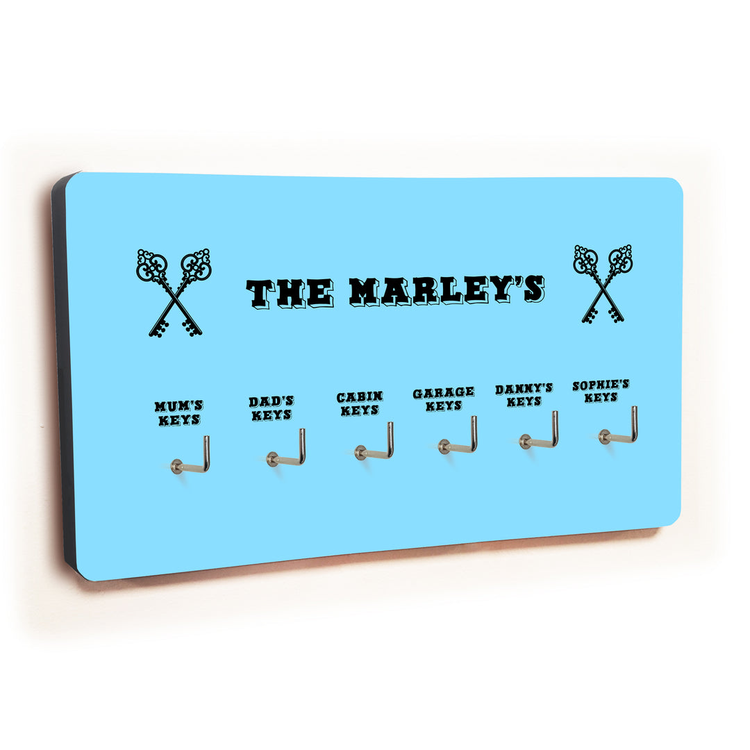 Personalised Novelty Blue 6 hook key holder - Cross keys Image 1