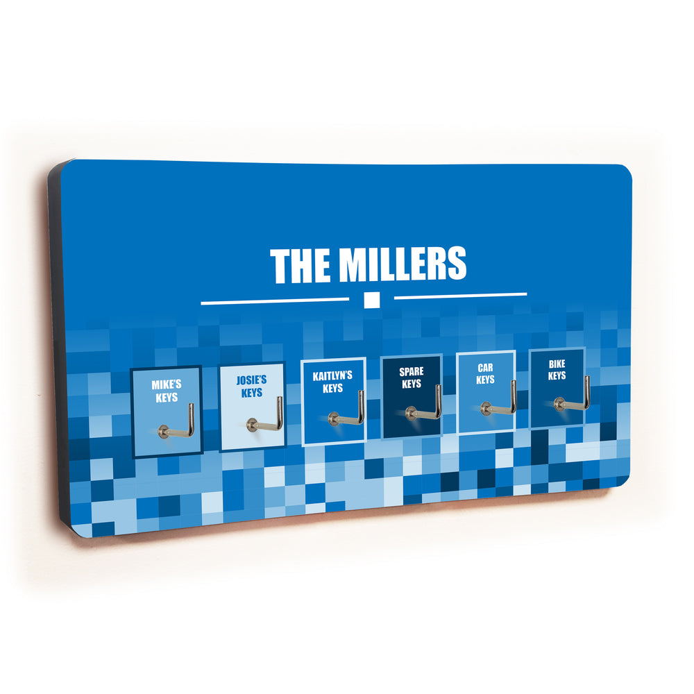 Personalised Novelty 6 hook key holder - Blue squares Image 2