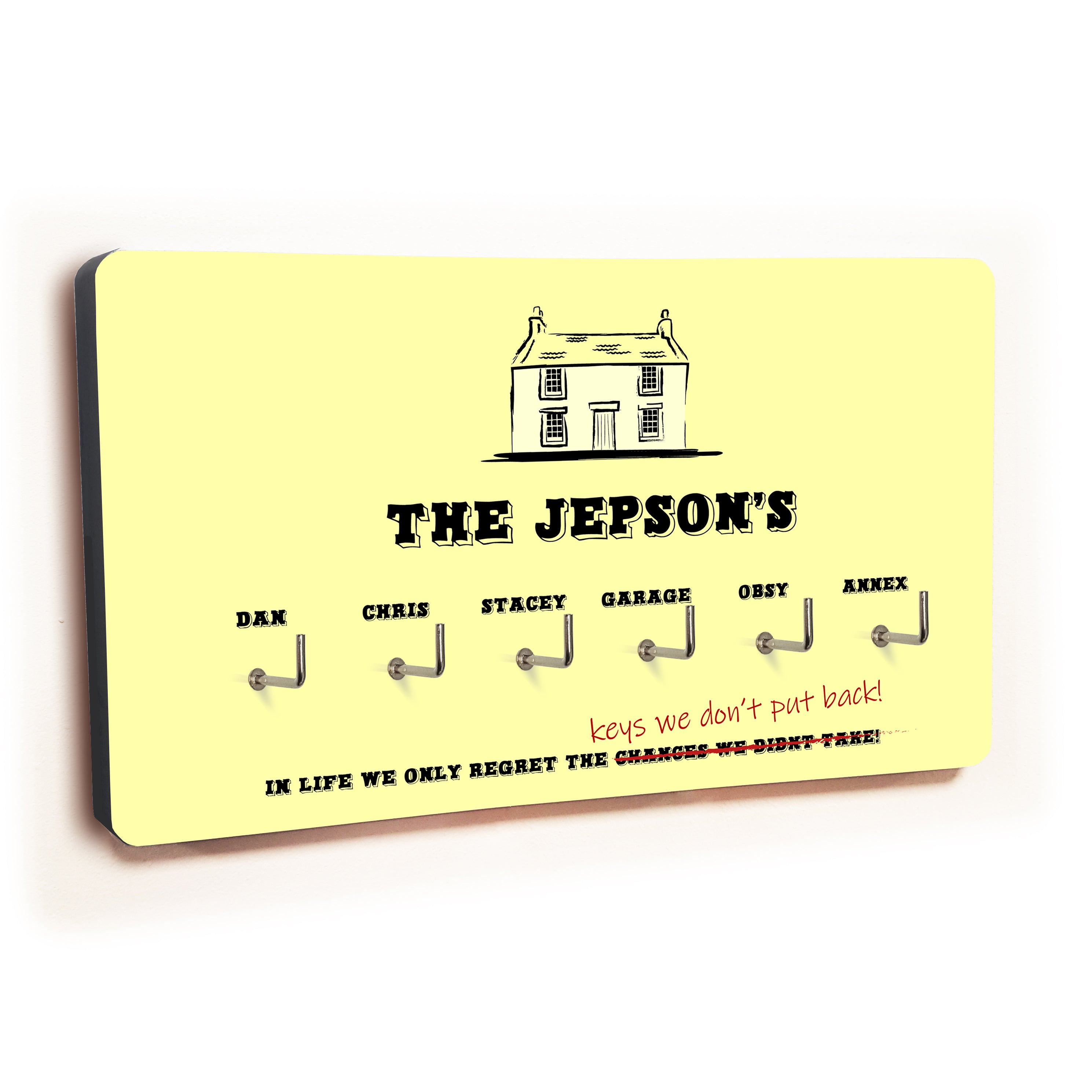 Personalised Novelty Yellow 6 hook key holder - House Image 1