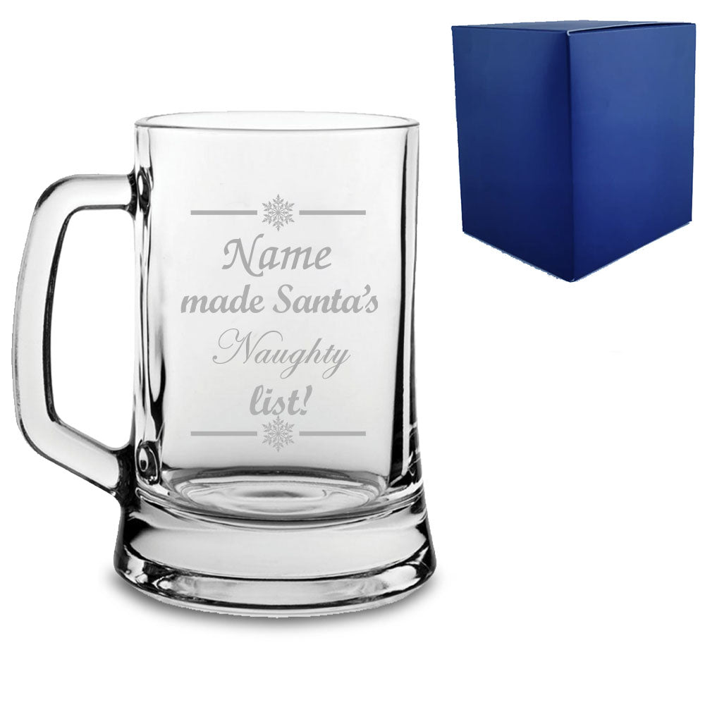 Engraved Novelty Christmas Tankard "Name made Santa's Naughty/Nice list!" With Gift Box Image 2