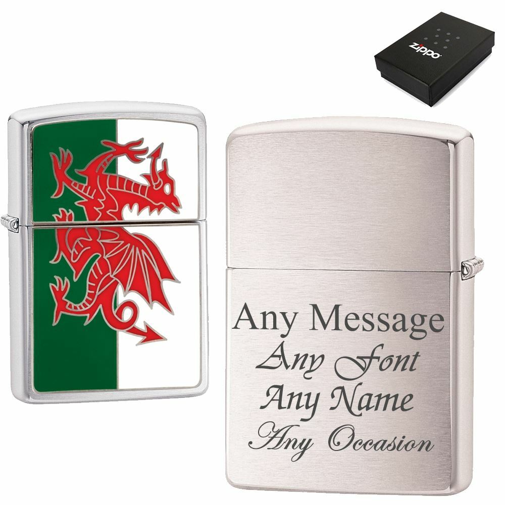 Engraved Brushed Chrome Welsh Zippo, Official Zippo lighter Image 2