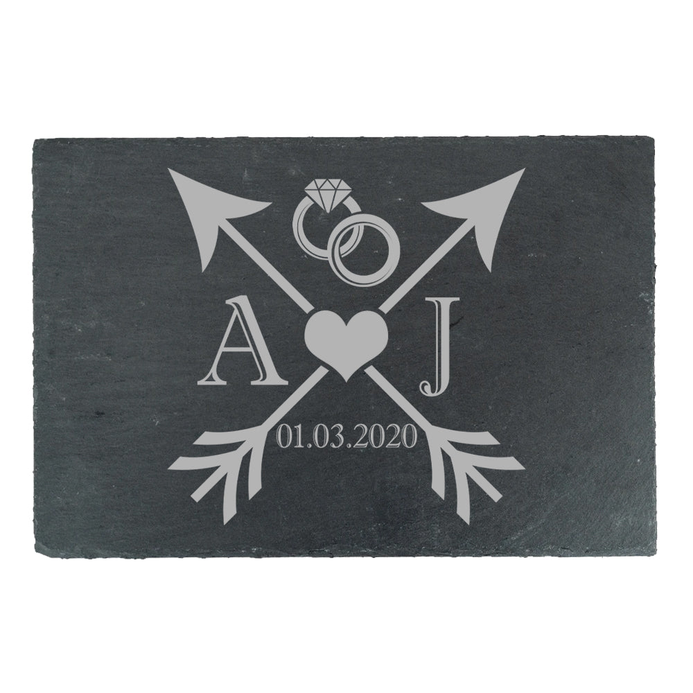 Engraved Rectangular Slate Cheeseboard with Wedding Design Image 2