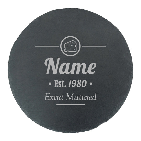 Engraved Round Slate Cheeseboard with Extra Matured Design Image 1