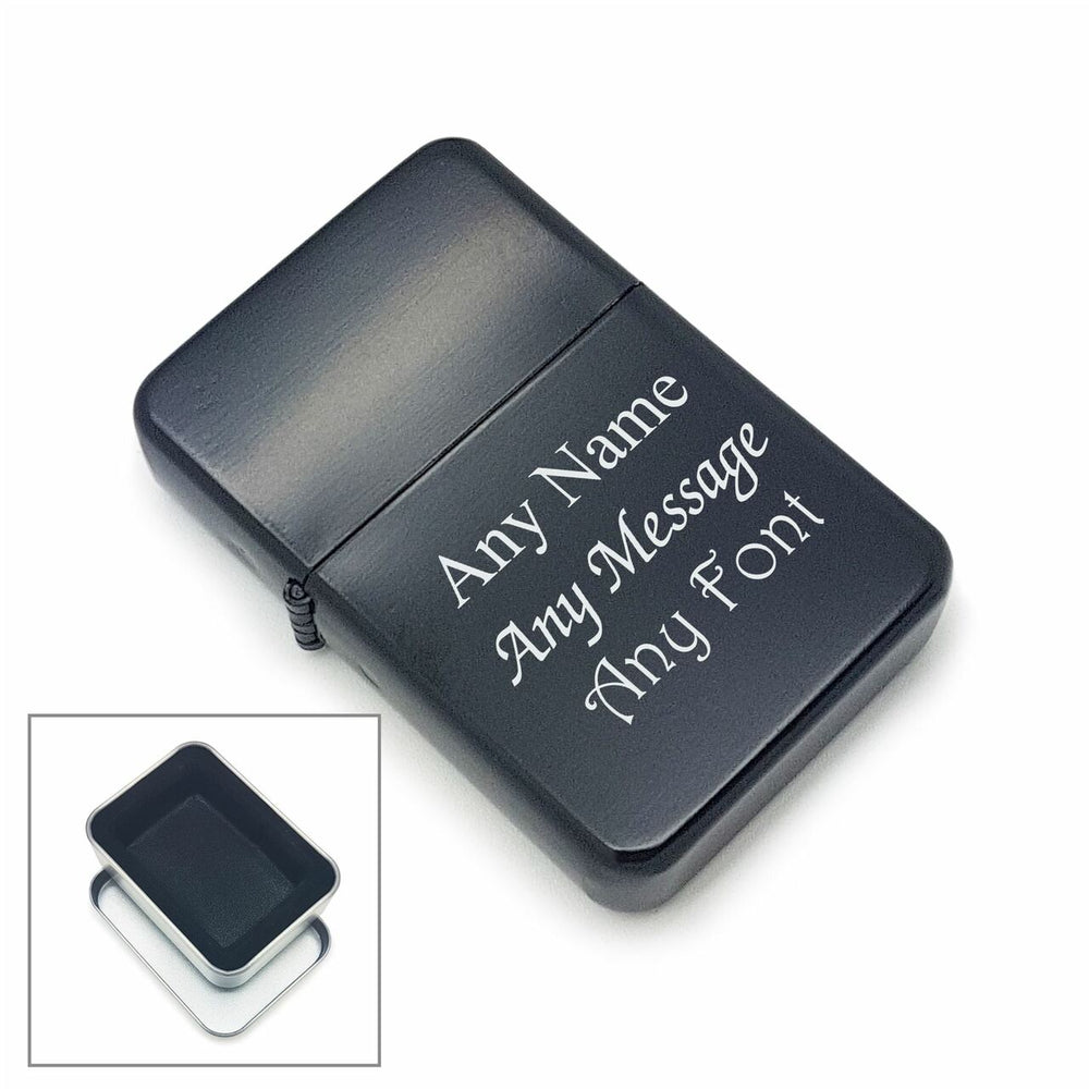 Engraved Black Lighter, Metal Tin Gift Box Image 2