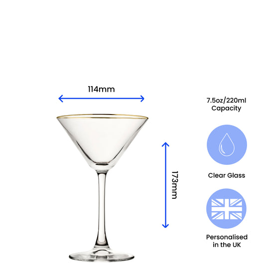 Engraved Gold Rim Martini Cocktail Glass with Initials Design, Personalise with Any Name Image 6