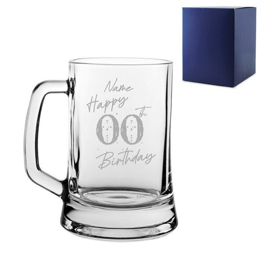 Engraved  Tankard Beer Mug Stein Happy 20,30,40,50... Birthday Speckled Design Gift Boxed Image 2