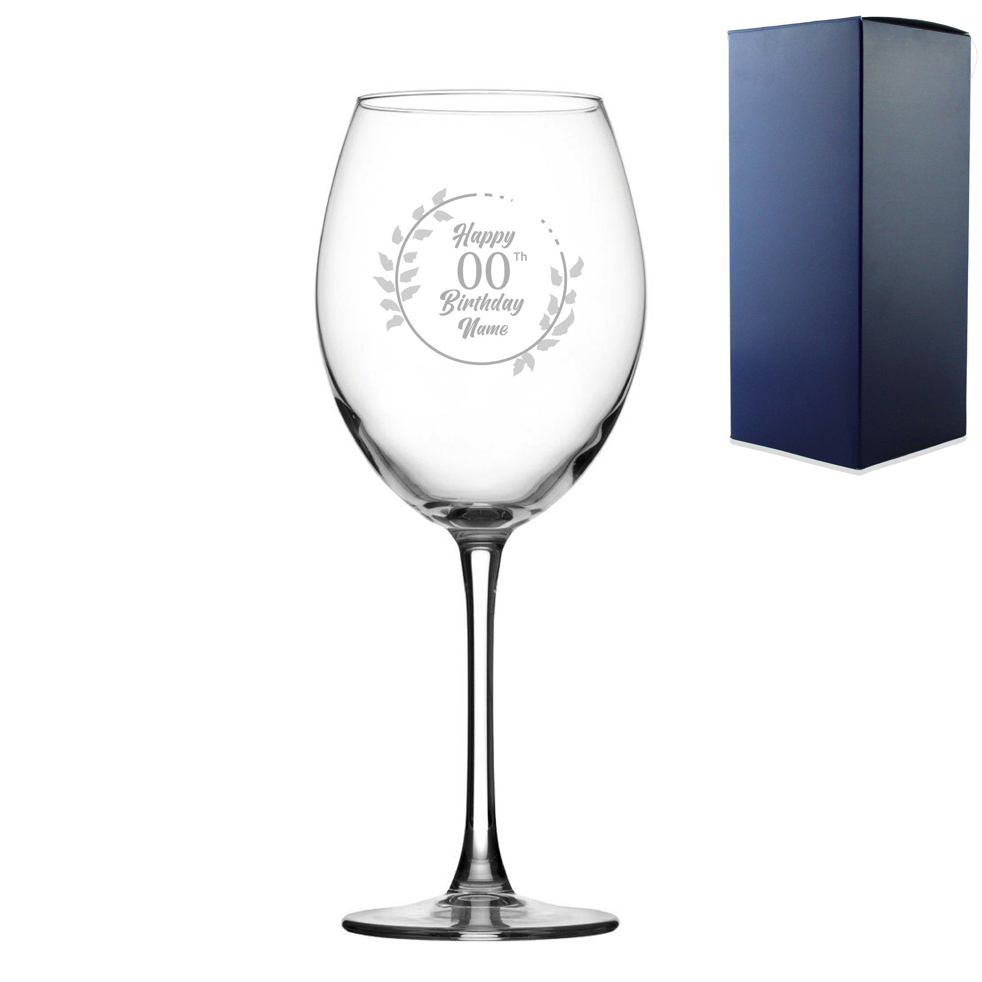 Engraved  Enoteca Wine Glass Happy 20,30,40,50...Birthday Wreath, Gift Boxed Image 1