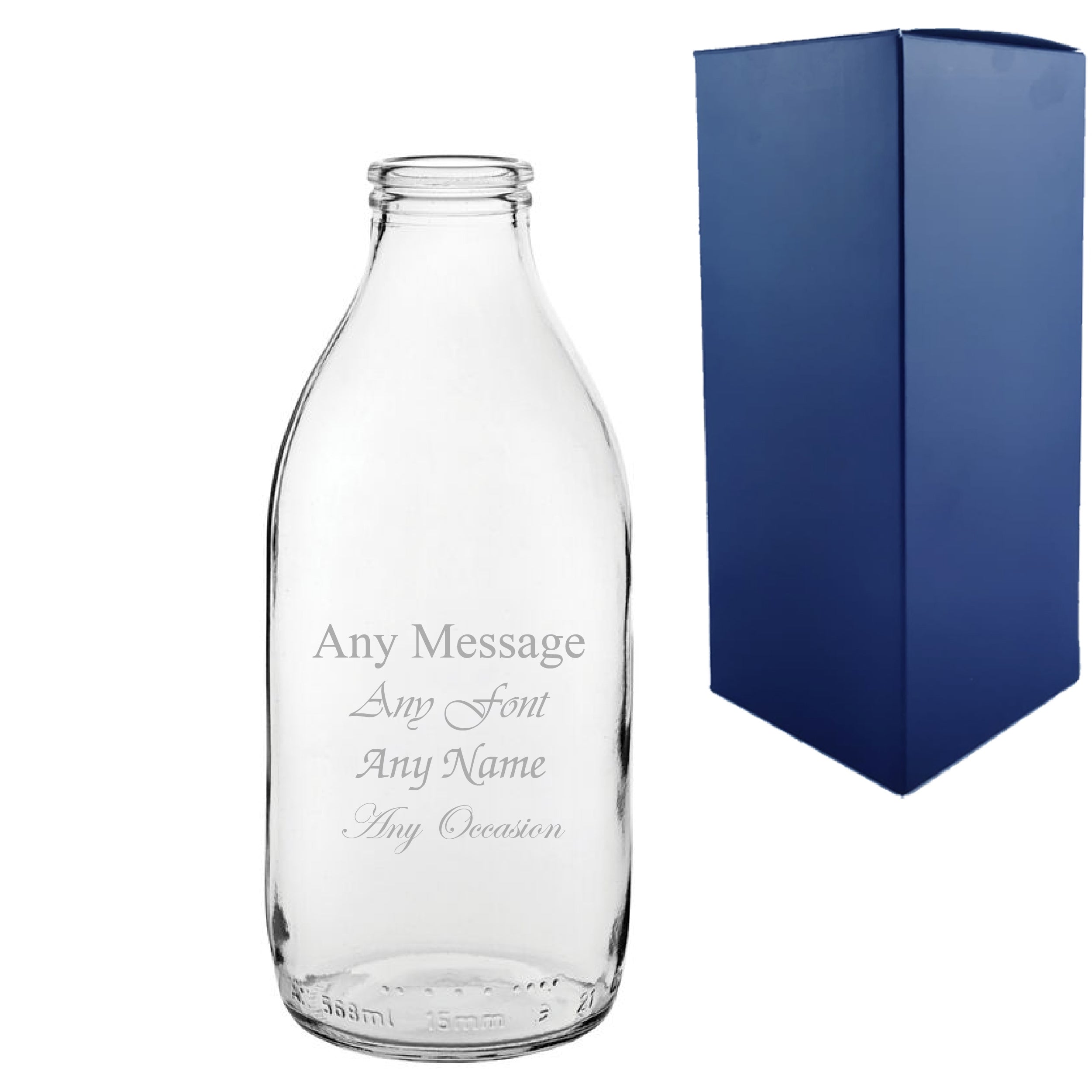 Engraved Glass Milk Bottle 20oz/591ml, Quirky Cocktail Glass, Any Message Image 1