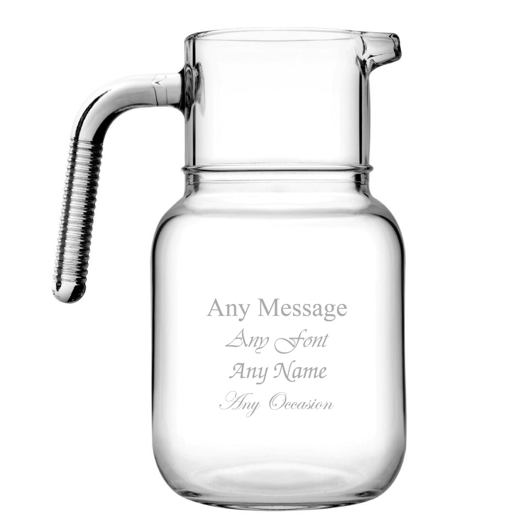 Engraved Large Hoop Jug, 1.5 litre Glass Pitcher, Any Message Image 1