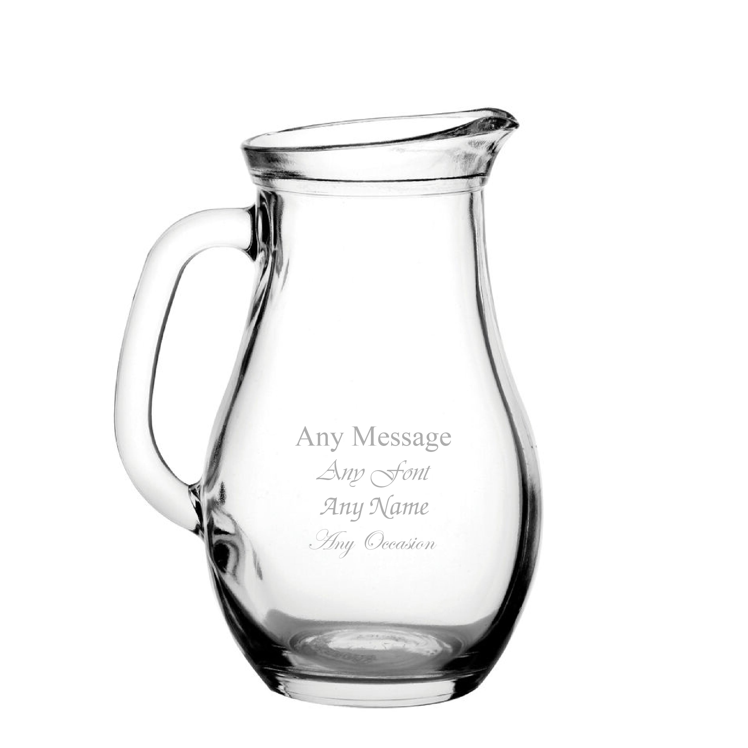 Engraved Bistro Jug, 1 litre Glass Pitcher, Any Message Image 1