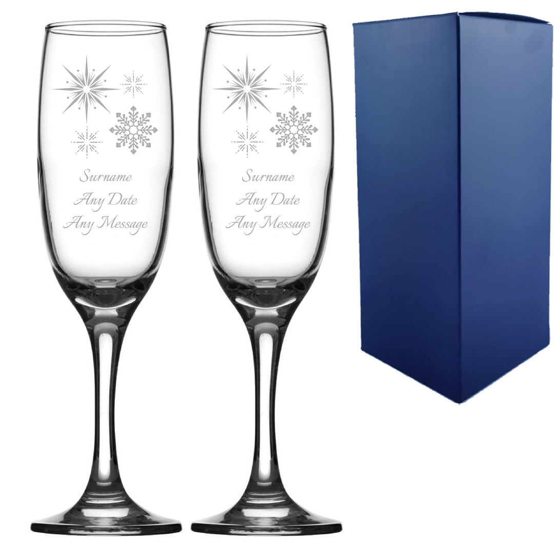 Engraved Wedding Champagne Set, Winter, Any Message, 7.5oz/221ml Image 1