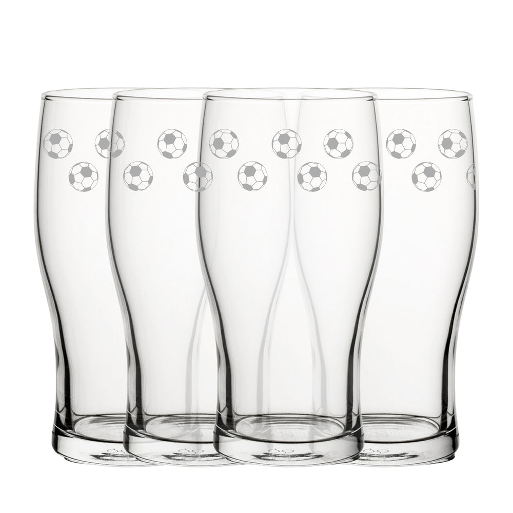 Engraved Football Pattern Pint Glass Set of 4, 20oz Tulip Glasses Image 2