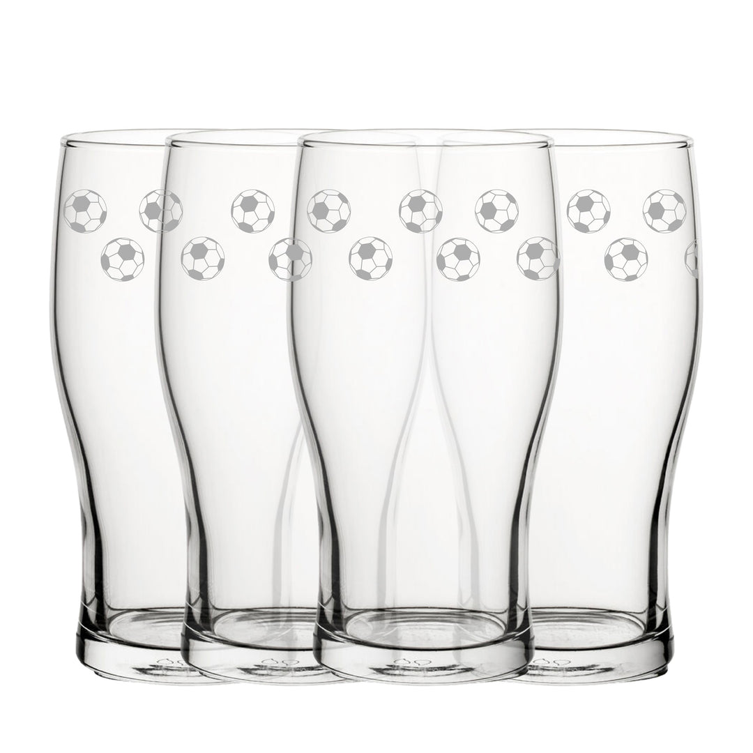 Engraved Football Pattern Pint Glass Set of 4, 20oz Tulip Glasses Image 2