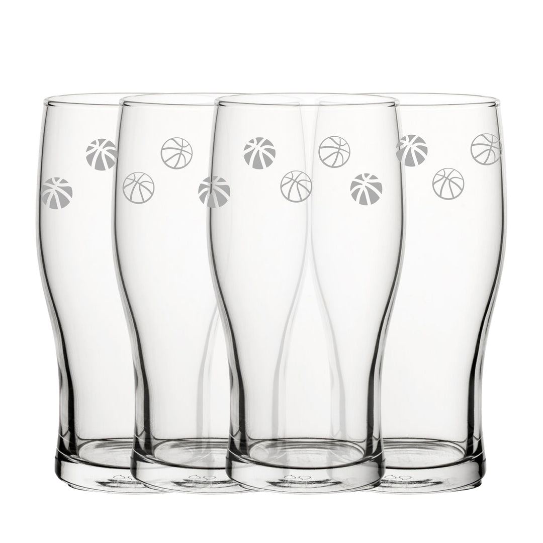 Engraved Basketball Pattern Pint Glass Set of 4, 20oz Tulip Glasses Image 1