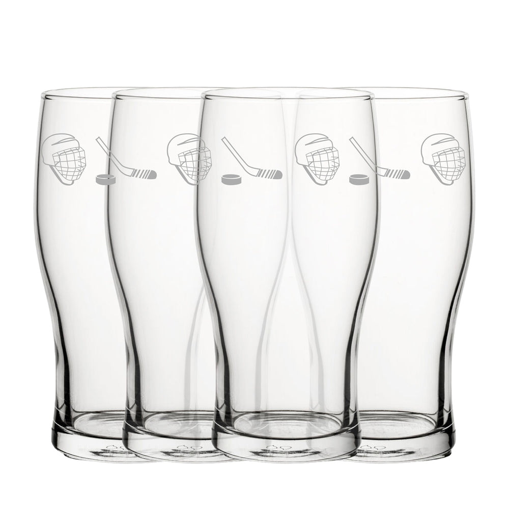 Engraved Ice Hockey Pattern Pint Glass Set of 4, 20oz Tulip Glasses Image 2