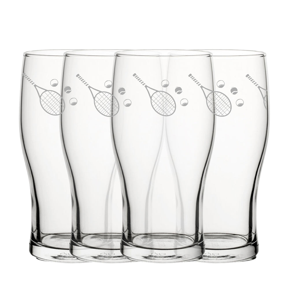 Engraved Tennis Pattern Pint Glass Set of 4, 20oz Tulip Glasses Image 2