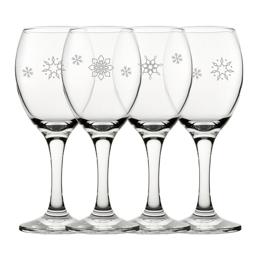 Engraved Snowflake Pattern Pure Wine Set of 4 11oz Glasses Image 2