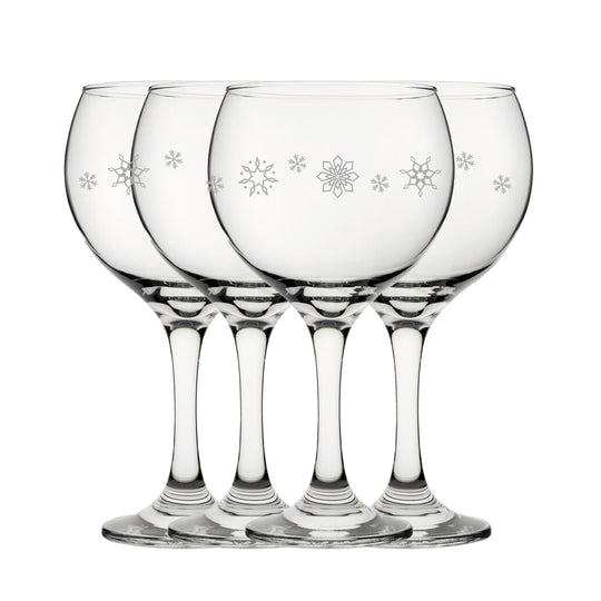 Engraved Snowflake Pattern Gin Balloon Set of 4 22.5oz Glasses Image 1