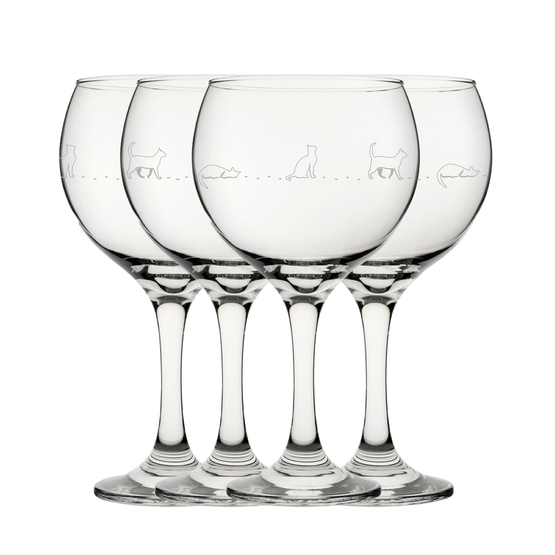 Engraved Cat Pattern Gin Balloon Set of 4 22.5oz Glasses. Image 2