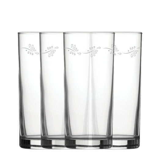 Engraved Leaves Set of 4 Patterned Hiball 12oz Glasses Image 2