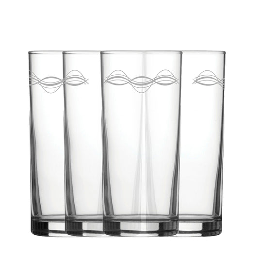 Engraved Waves Set of 4 Patterned Hiball 12oz Glasses Image 1