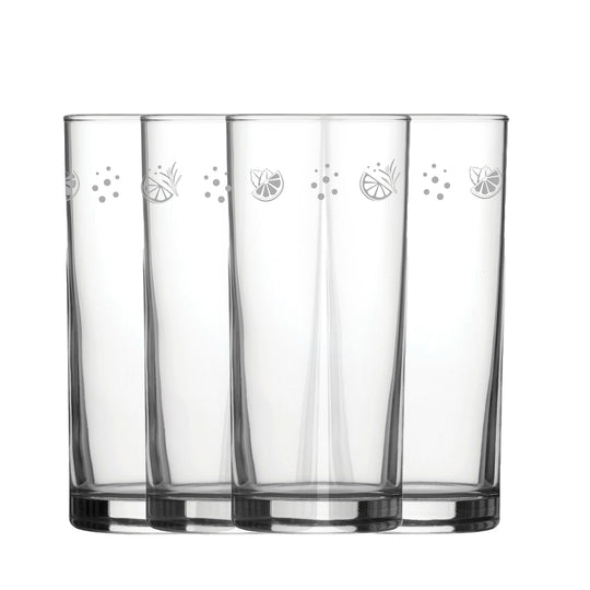 Engraved Lemons Set of 4 Patterned Hiball 12oz Glasses Image 1