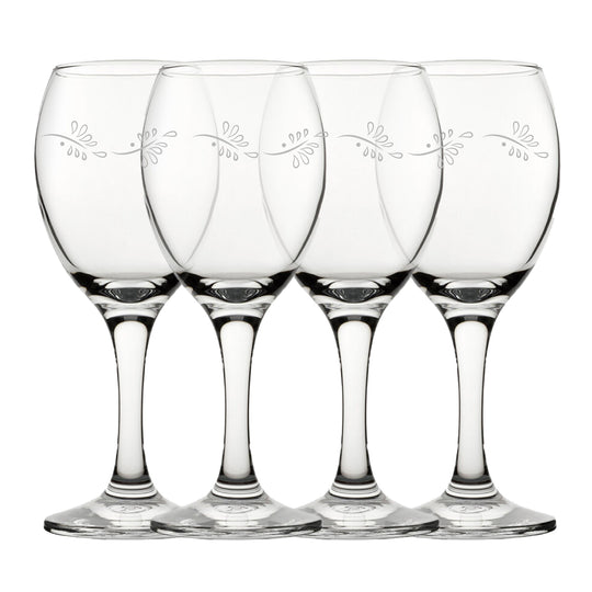 Engraved Leaves Pattern Pure Wine Set of 4 11oz Glasses Image 2