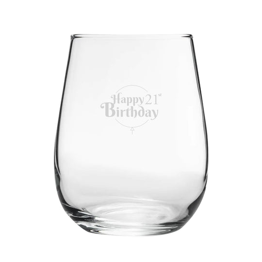 Happy 21st Birthday Balloon Design - Engraved Novelty Stemless Wine Gin Tumbler Image 1