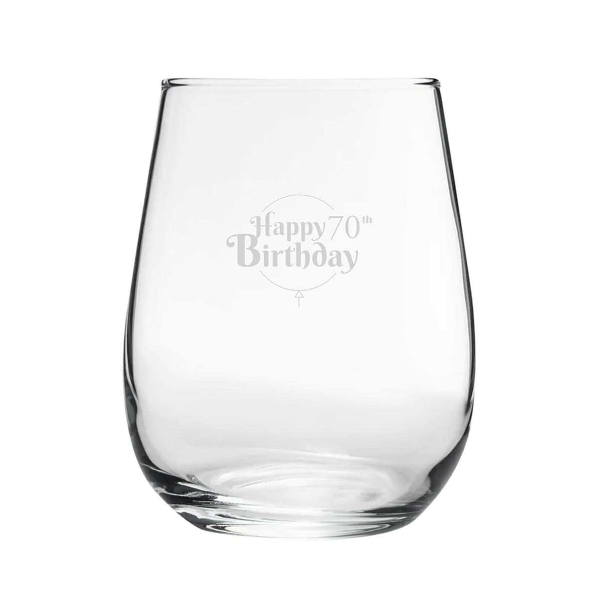 Happy 70th Birthday Balloon Design - Engraved Novelty Stemless Wine Gin Tumbler Image 1