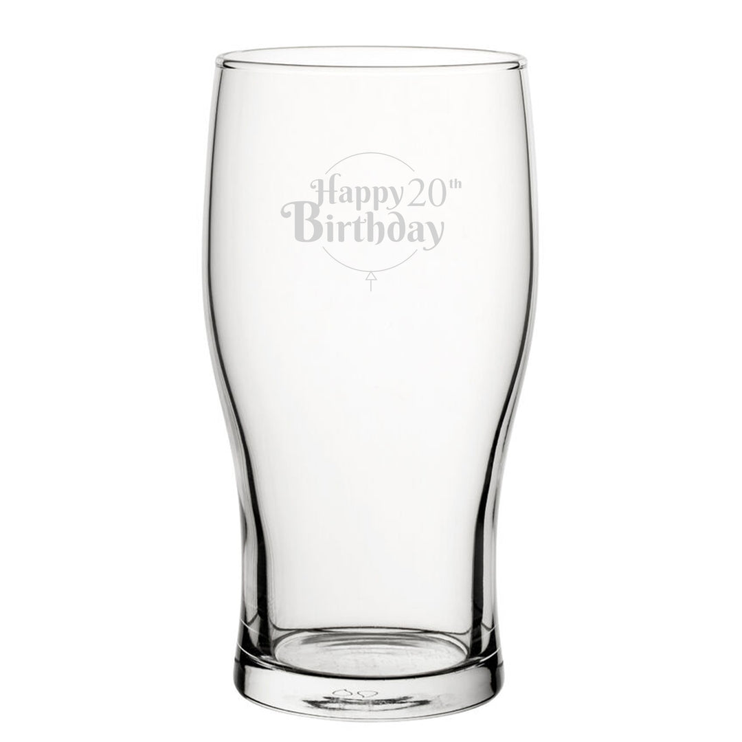 Happy 20th Birthday Balloon Design - Engraved Novelty Tulip Pint Glass Image 2