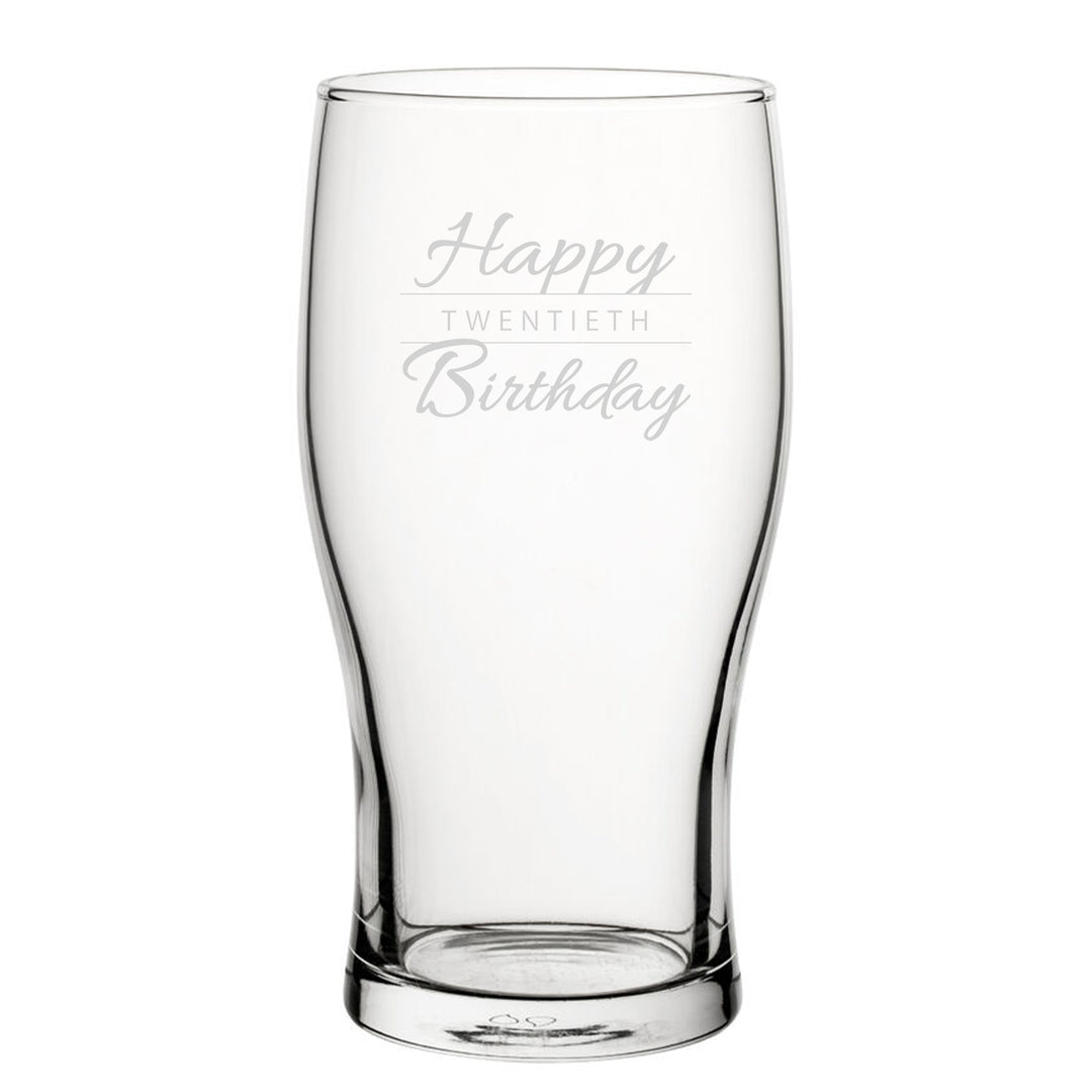 Happy 20th Birthday Modern Design - Engraved Novelty Tulip Pint Glass Image 2