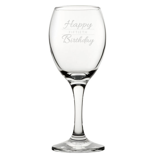 Happy 50th Birthday Modern Design - Engraved Novelty Wine Glass Image 1