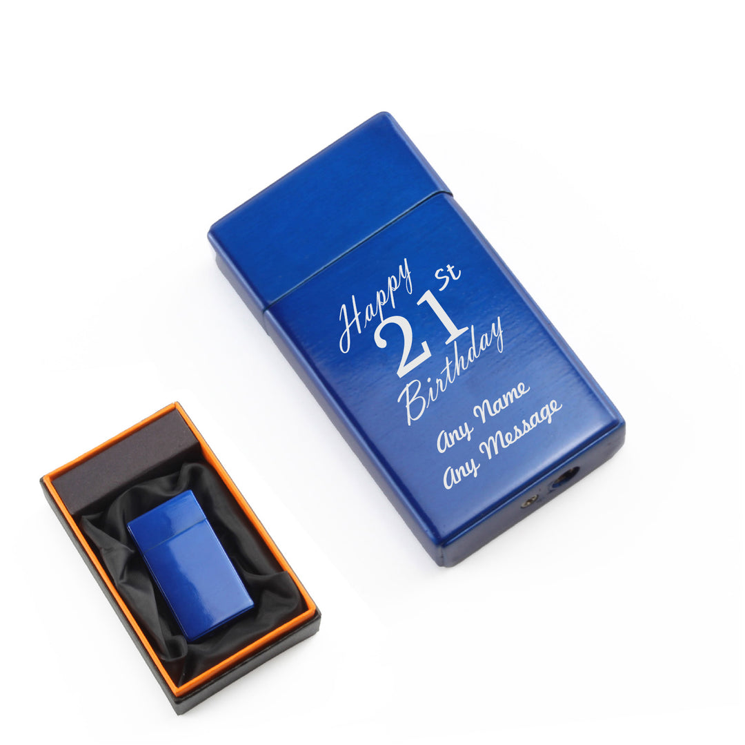 Engraved Jet Gas Lighter Blue Happy 21st Birthday Gift Boxed Image 1