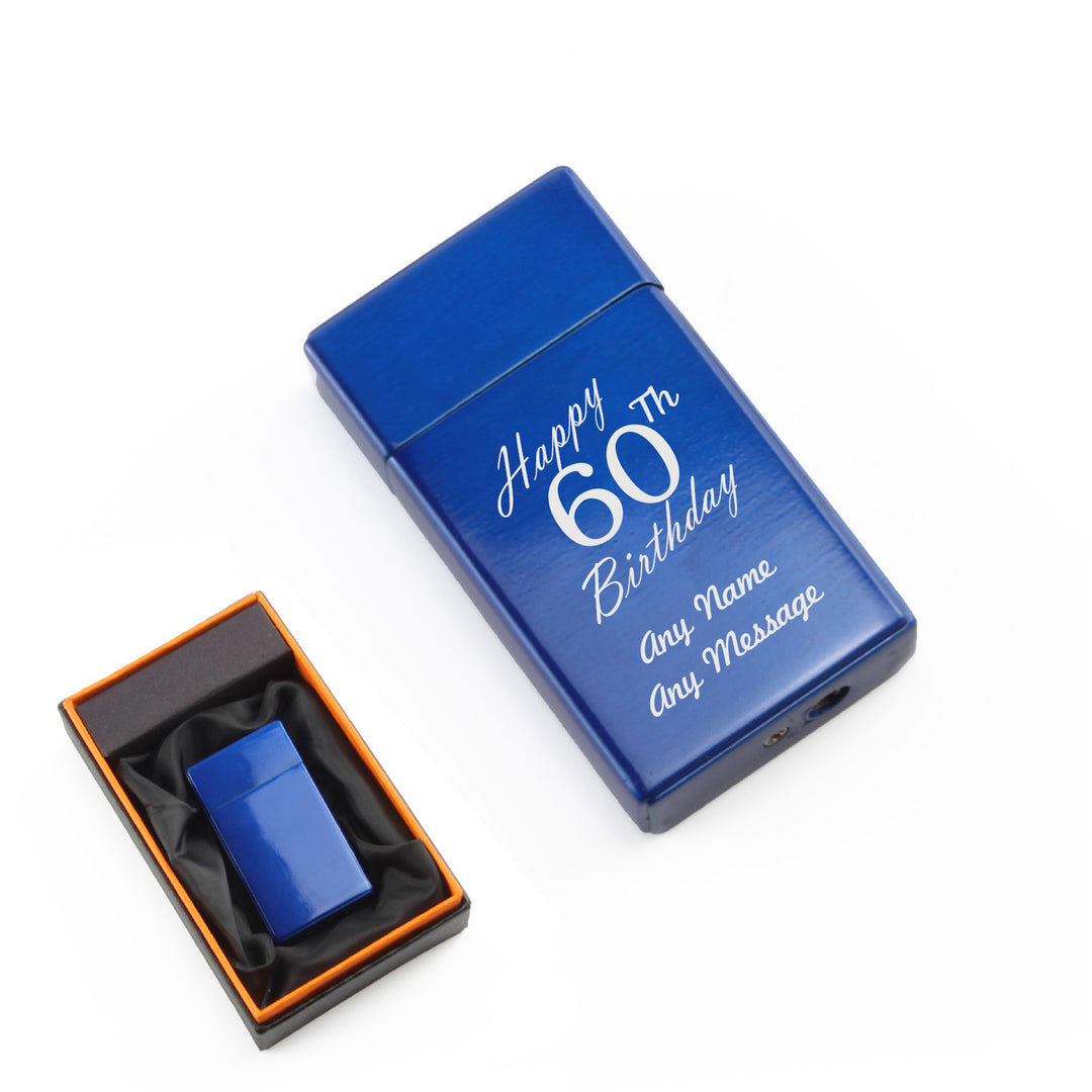 Engraved Jet Gas Lighter Blue Happy 60th Birthday Gift Boxed Image 1