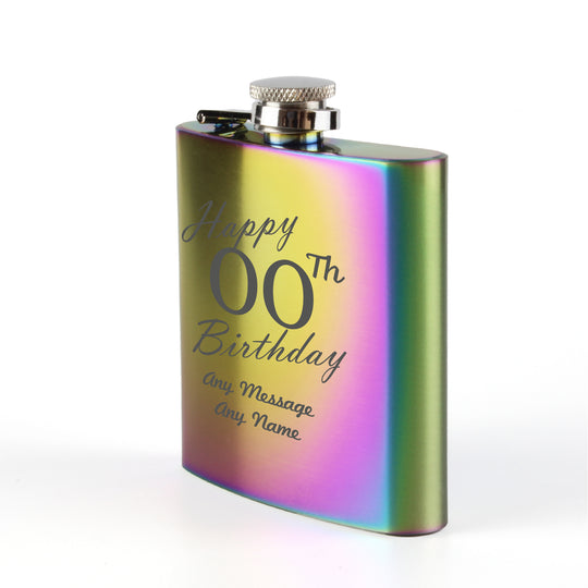 Engraved 6oz Rainbow Steel Hip Flask Happy Custom Number Birthday Image 3