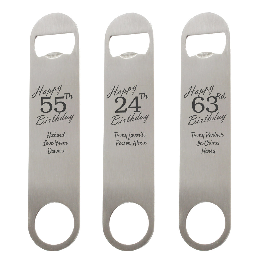 Engraved Large Steel Bar Blade Bottle Opener Happy Custom Number Birthday Image 5