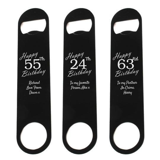 Engraved Large Black Steel Bar Blade Bottle Opener Happy Custom Number Birthday Image 5