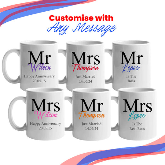 Mr and Mrs Mug Set, Classic Font Design, Ceramic 11oz/312ml Mugs Image 4