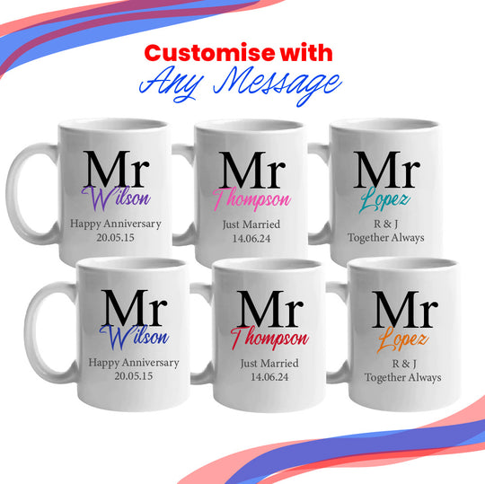 Mr and Mr Mug Set, Classic Font Design, Ceramic 11oz/312ml Mugs Image 4