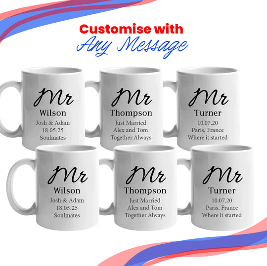 Mr and Mr Mug Set, Elegant Font Design, Ceramic 11oz/312ml Mugs Image 4