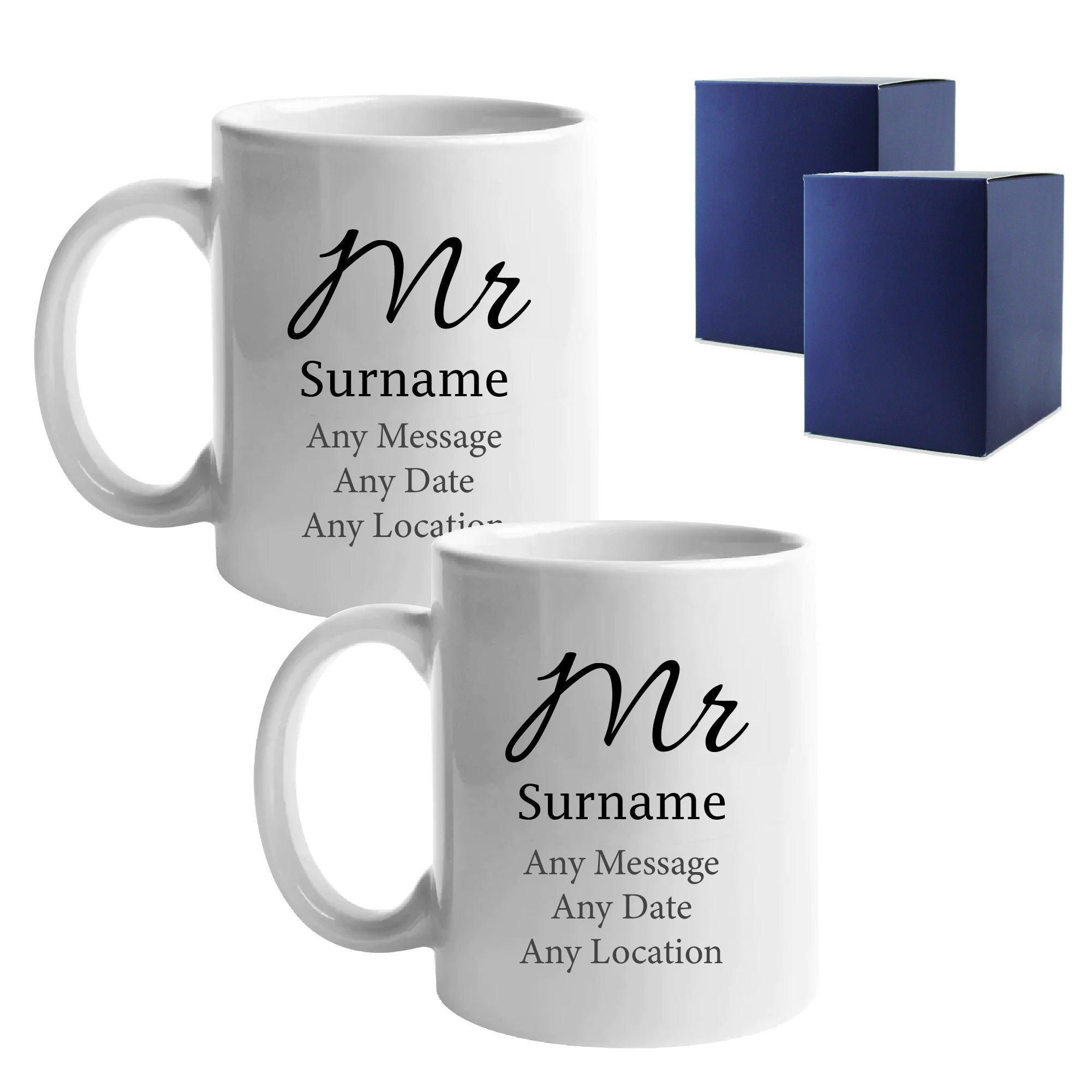 Mr and Mr Mug Set, Elegant Font Design, Ceramic 11oz/312ml Mugs Image 1