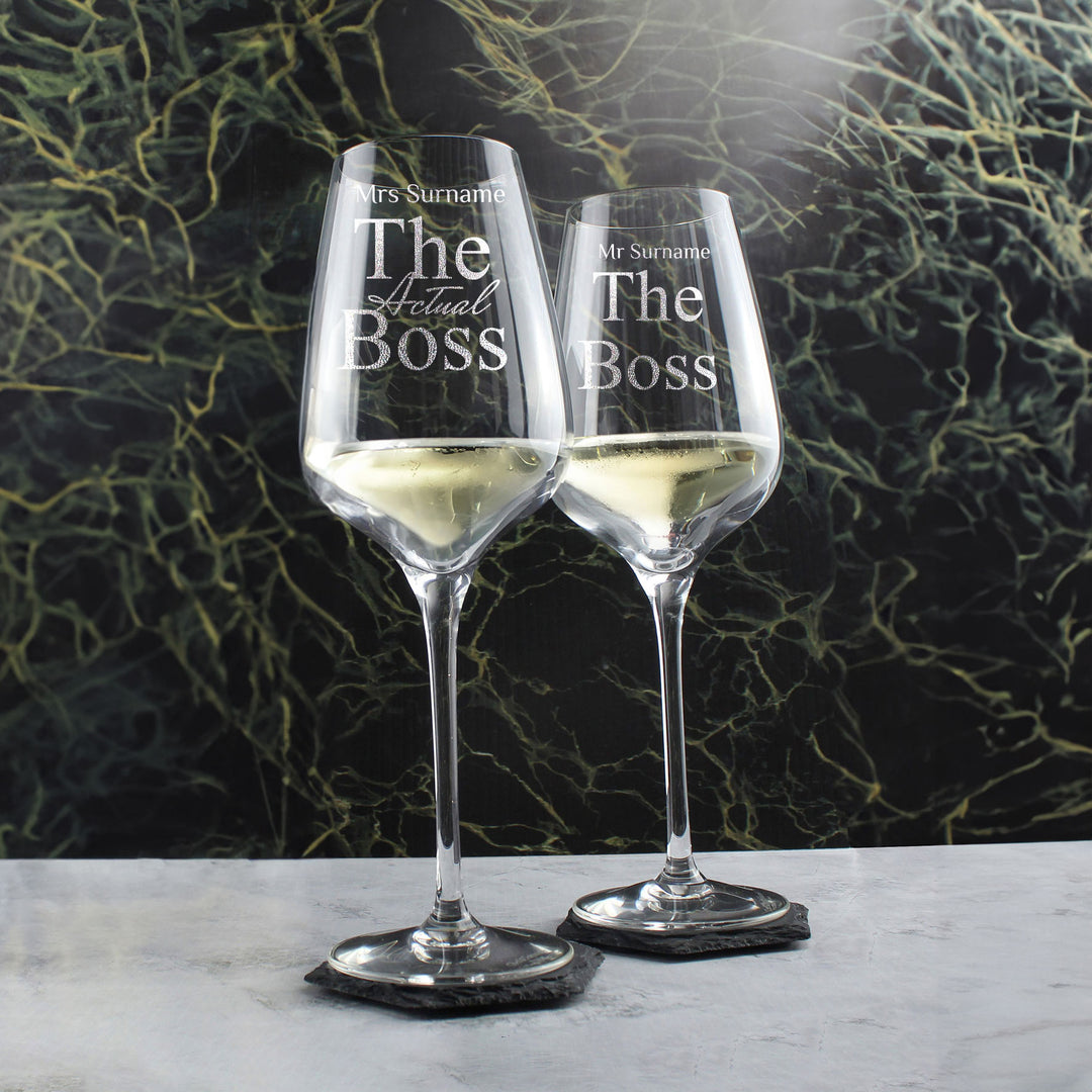 Engraved The Boss and The Real Boss Wine Sublym Glasses Set Image 4