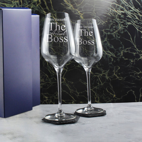 Engraved The Boss and The Real Boss Wine Sublym Glasses Set Image 3