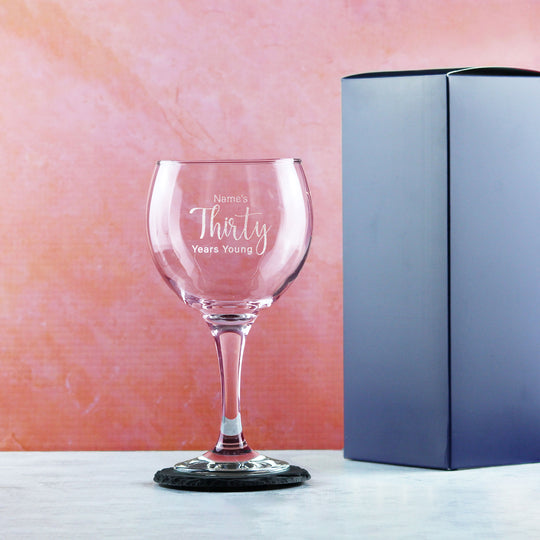 Engraved 30th Birthday Cubata Gin Glass, Years Young Delicate Font Image 3