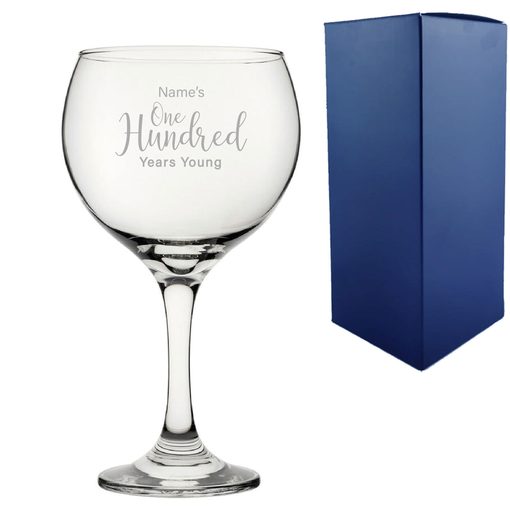 Engraved 100th Birthday Cubata Gin Glass Years Young Delicate Font Image 2